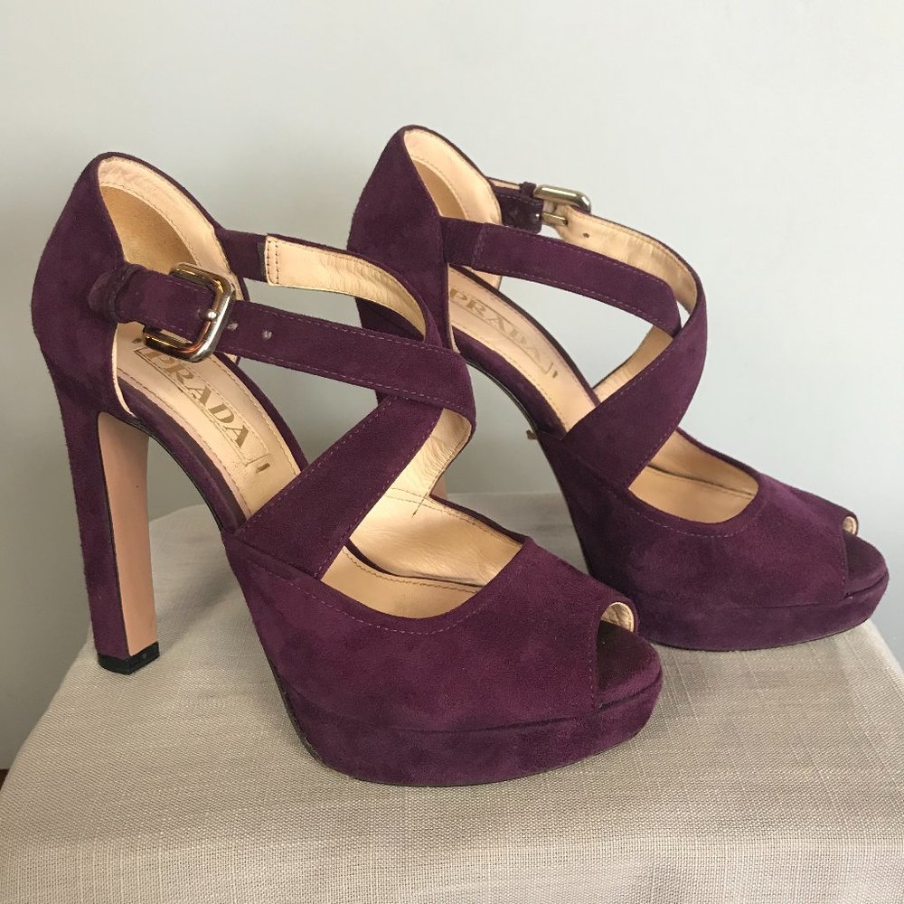 Prada Purple Suede Platforms, Size 36
